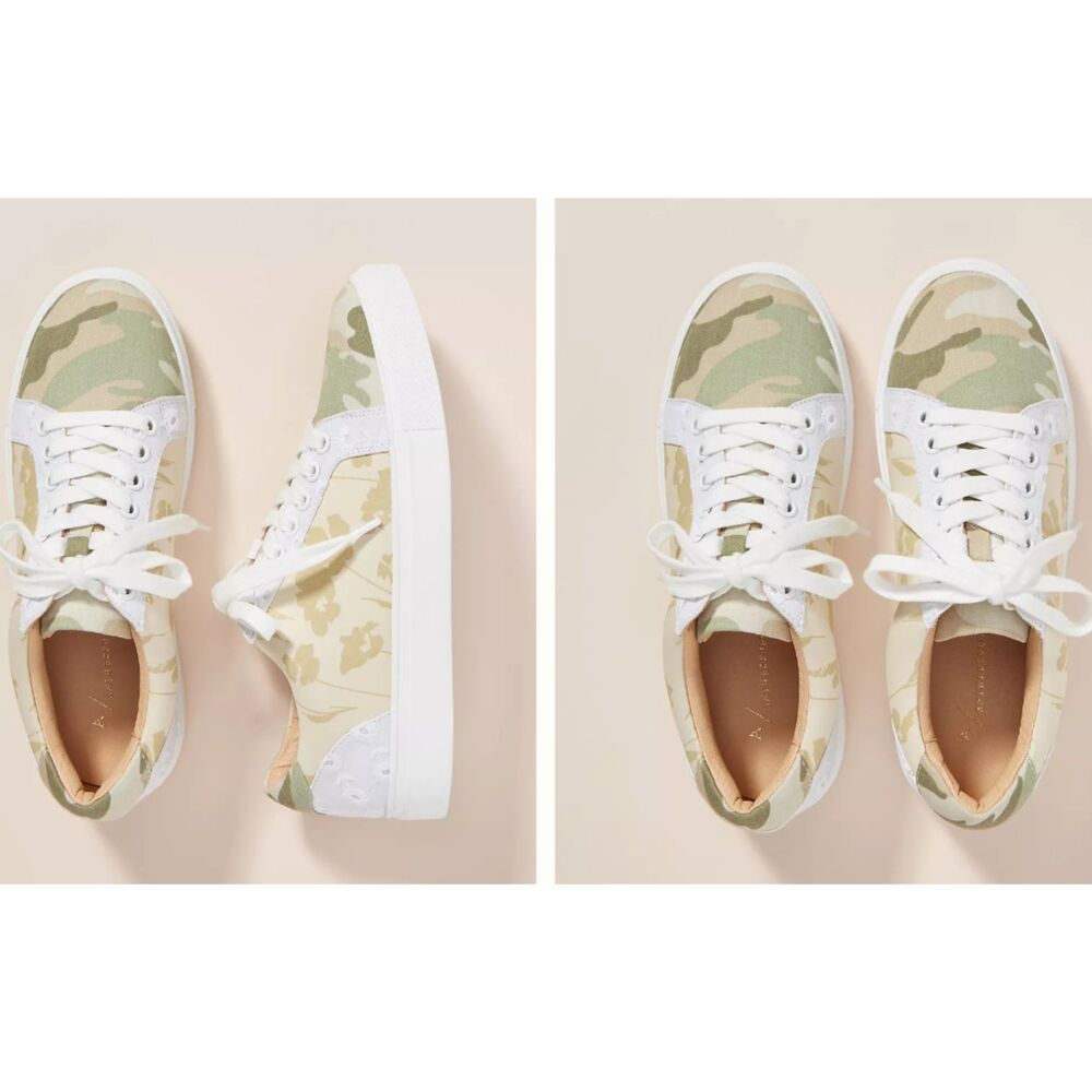 By Anthropologie Camelia Lace Up Sneakers Size 9 Floral Camo Canvas Eyelet